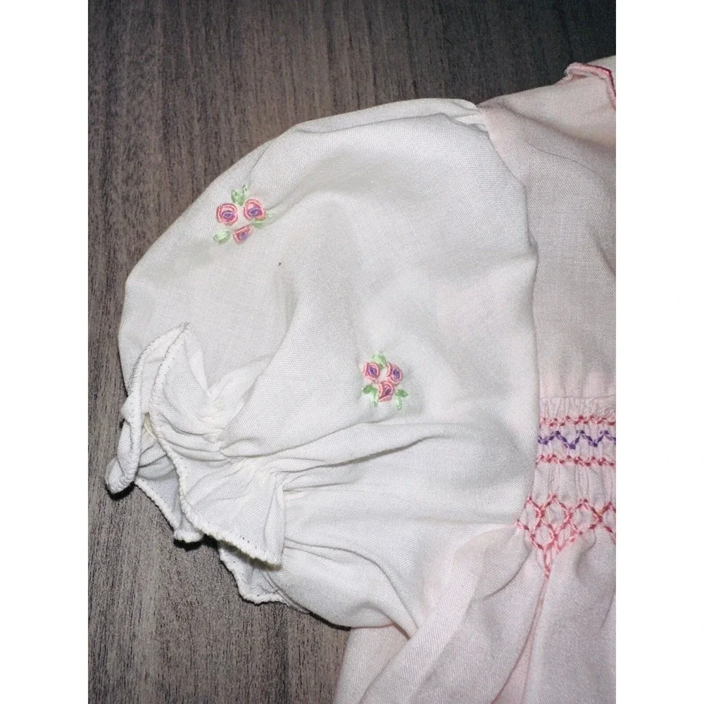 A9 Vintage Cherubs New York Infant Pink Dress Smock Flower Ruffle Rose 24 Months
